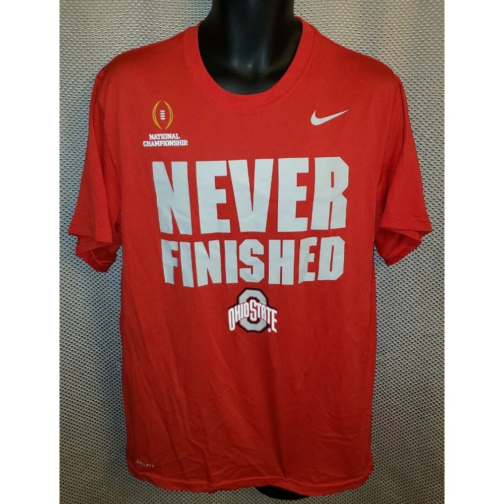 Ohio State Buckeyes Nike NEVER FINISHED Workout T-Shirt - Mens L - Runs Small